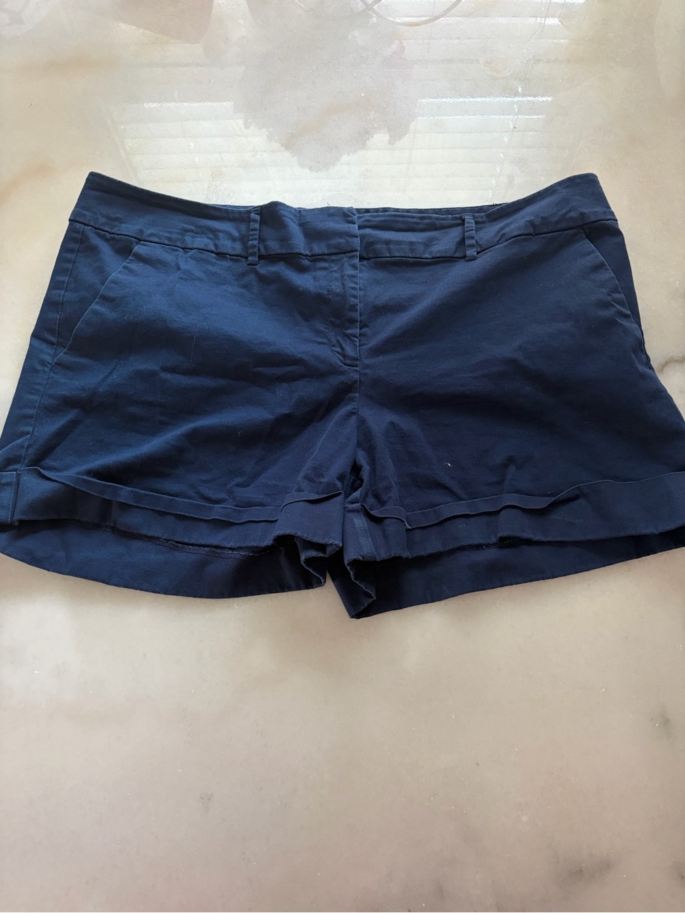 New York & Company Navy Double-Ruffle Hem Shorts